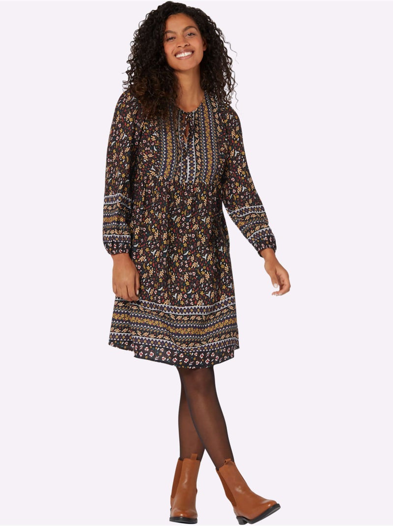 Robe Imprimée Qualité Tissée - Taille Courte - Witt Noir Rouge - Kiabi
