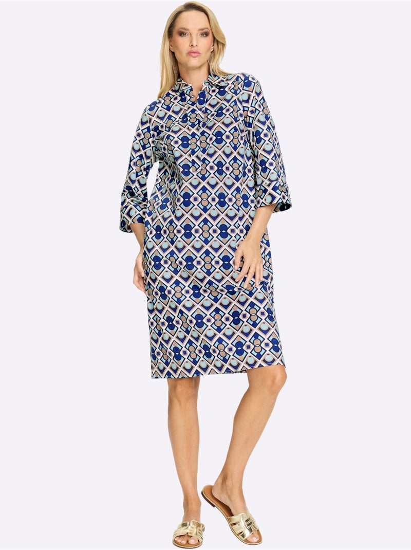 Robe Imprimée Qualité Tissée - Taille Standard - helline Blanc Bleu - Kiabi