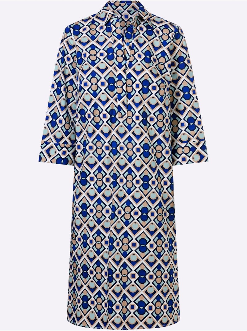 Robe Imprimée Qualité Tissée - Taille Standard - helline Blanc Bleu - Kiabi