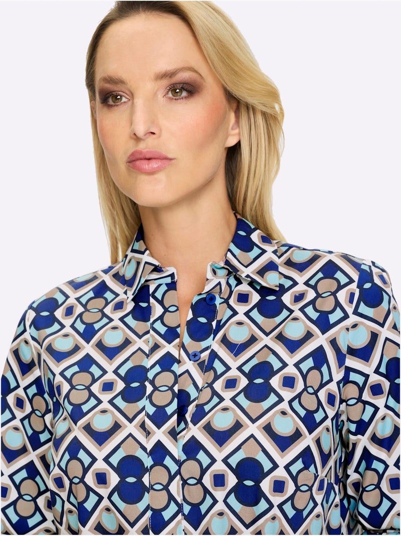 Robe Imprimée Qualité Tissée - Taille Standard - helline Blanc Bleu - Kiabi