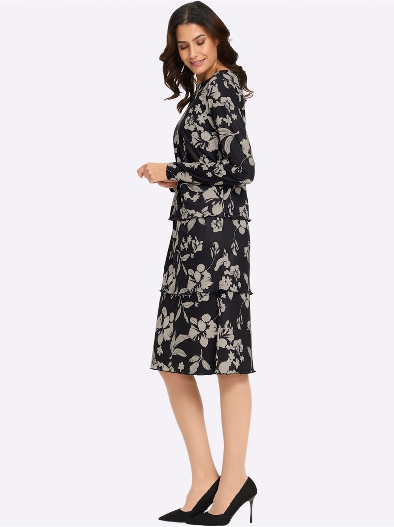 Robe Imprimée Tombé Fluide - Taille Courte - Witt Noir Jaune - Kiabi