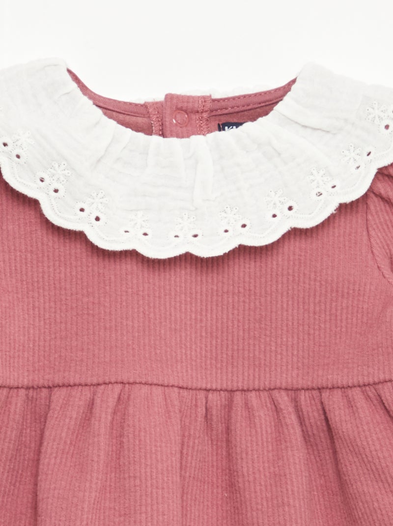 Robe interlock avec grand col gaze de coton Rose - Kiabi