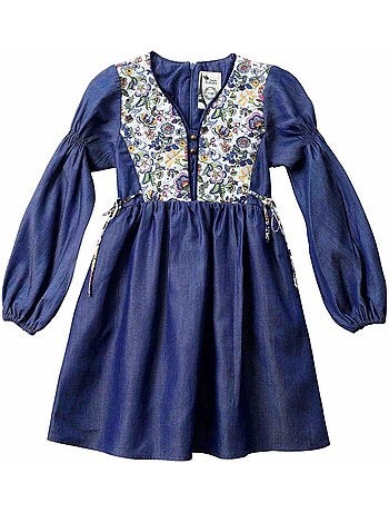 Robe Intersaison Coton Bleu Fleurie Liberty Rose Fille MARGOT - 'LA FAUTE A VOLTAIRE'