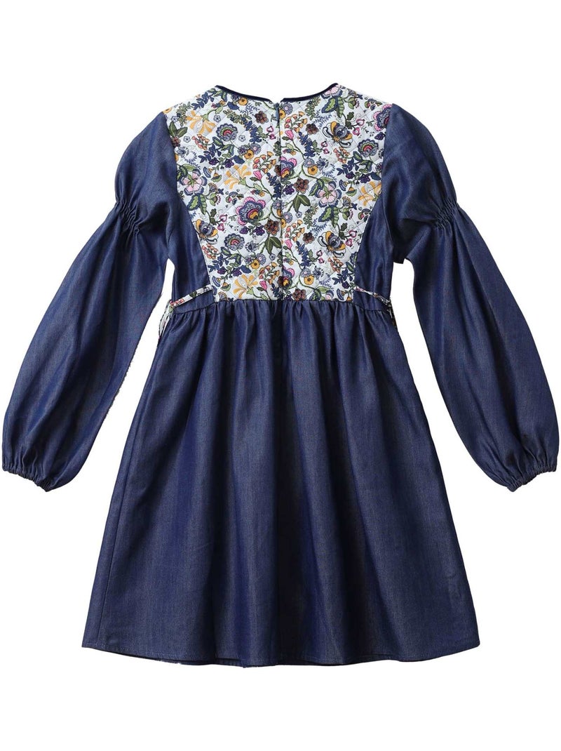 Robe Intersaison Coton Bleu Fleurie Liberty Rose Fille  MARGOT - 'LA FAUTE A VOLTAIRE' Bleu - Kiabi