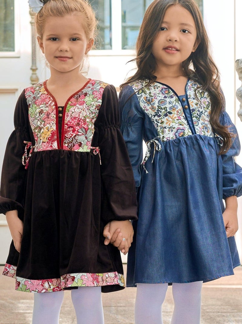 Robe Intersaison Coton  Fleurie Liberty    MARGOT - La Faute à Voltaire Bleu - Kiabi