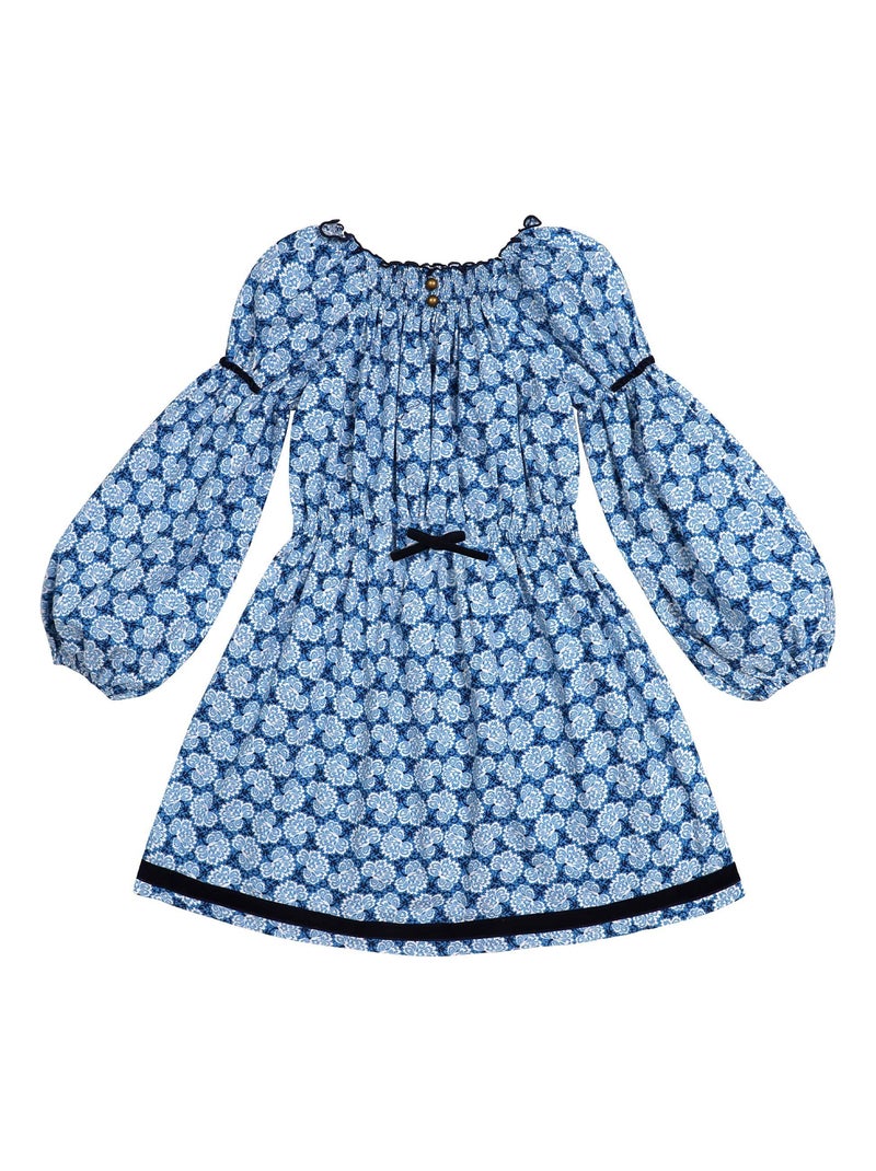 Robe Intersaison Fleurie     Col Smocks  CHIMENE - La Faute à Voltaire Bleu Blanc Bleu - Kiabi