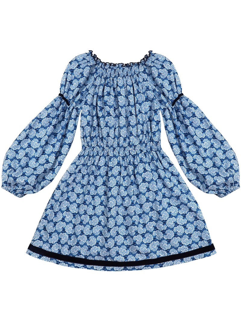 Robe Intersaison Fleurie     Col Smocks  CHIMENE - La Faute à Voltaire Bleu Blanc Bleu - Kiabi