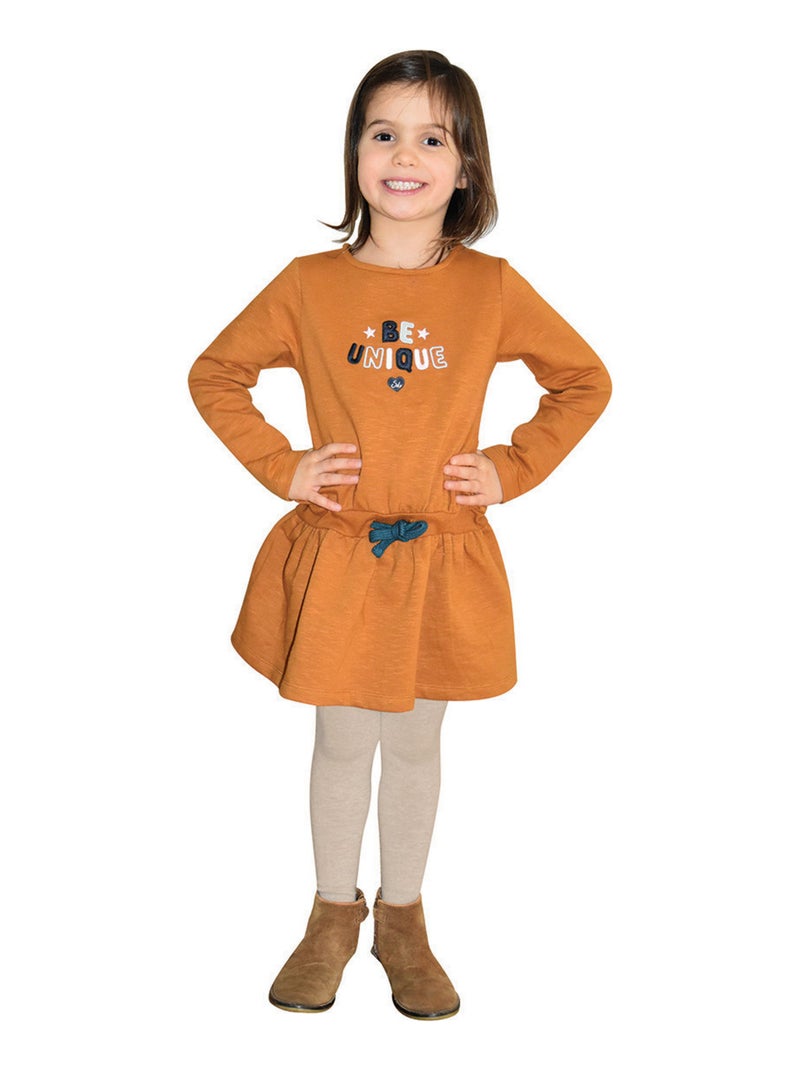 ROBE JORDANA MOLLETON MANCHES LONGUES ENFANT Marron - Kiabi