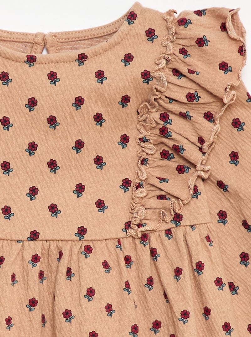 Robe légère à manches longues à motif Beige - Kiabi