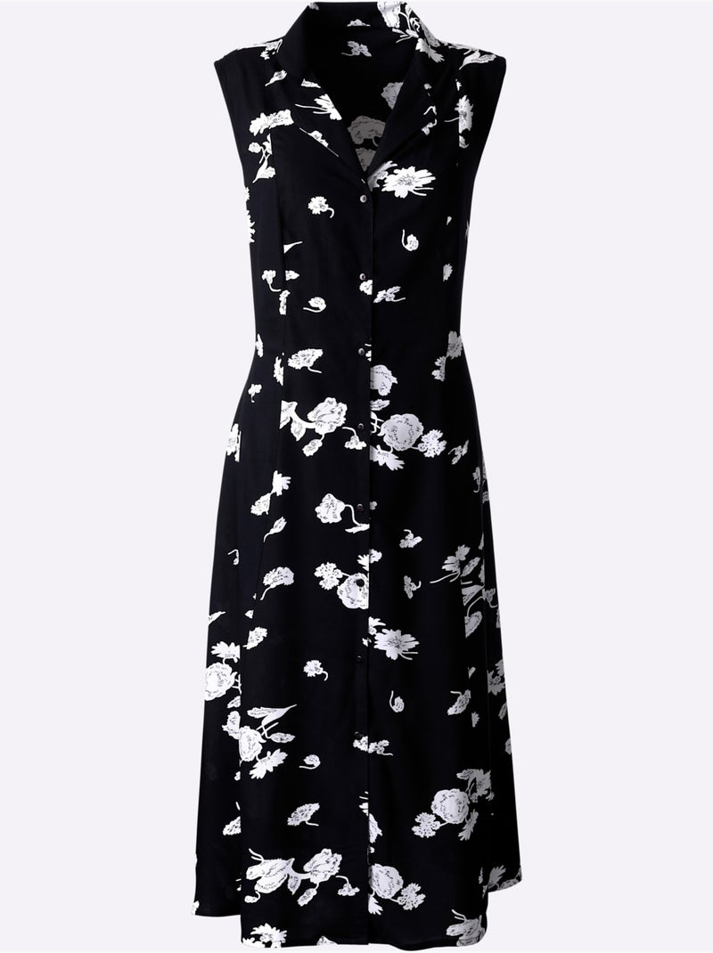 Robe légère avec col à revers et patte de boutonnage - Taille standard - Moda Vilona Noir Blanc - Kiabi