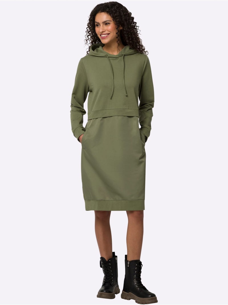 Robe Légère Mélange De Matières Tendance - Taille Standard - Helline Kaki - Kiabi