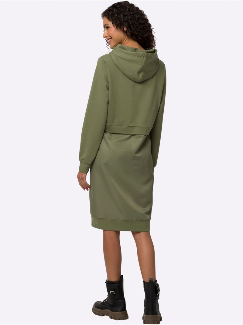 Robe Légère Mélange De Matières Tendance - Taille Standard - Helline Kaki - Kiabi
