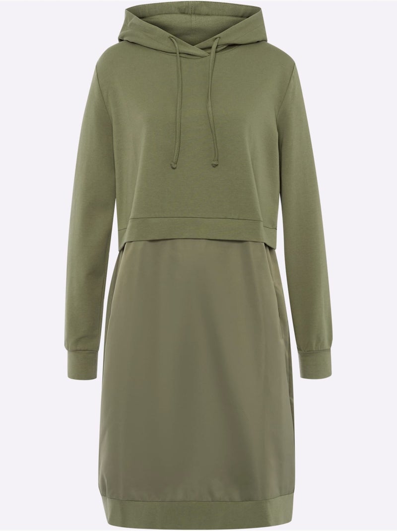 Robe Légère Mélange De Matières Tendance - Taille Standard - Helline Kaki - Kiabi