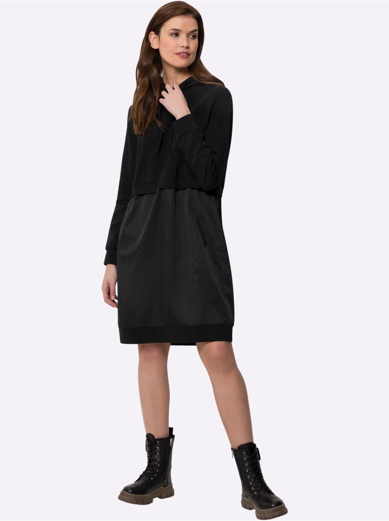 Robe Légère Mélange De Matières Tendance - Taille Standard - Helline Noir - Kiabi