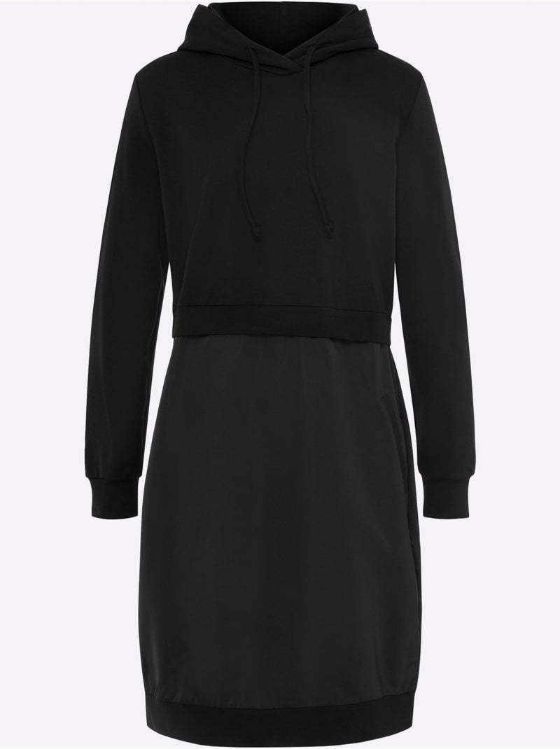 Robe Légère Mélange De Matières Tendance - Taille Standard - Helline Noir - Kiabi