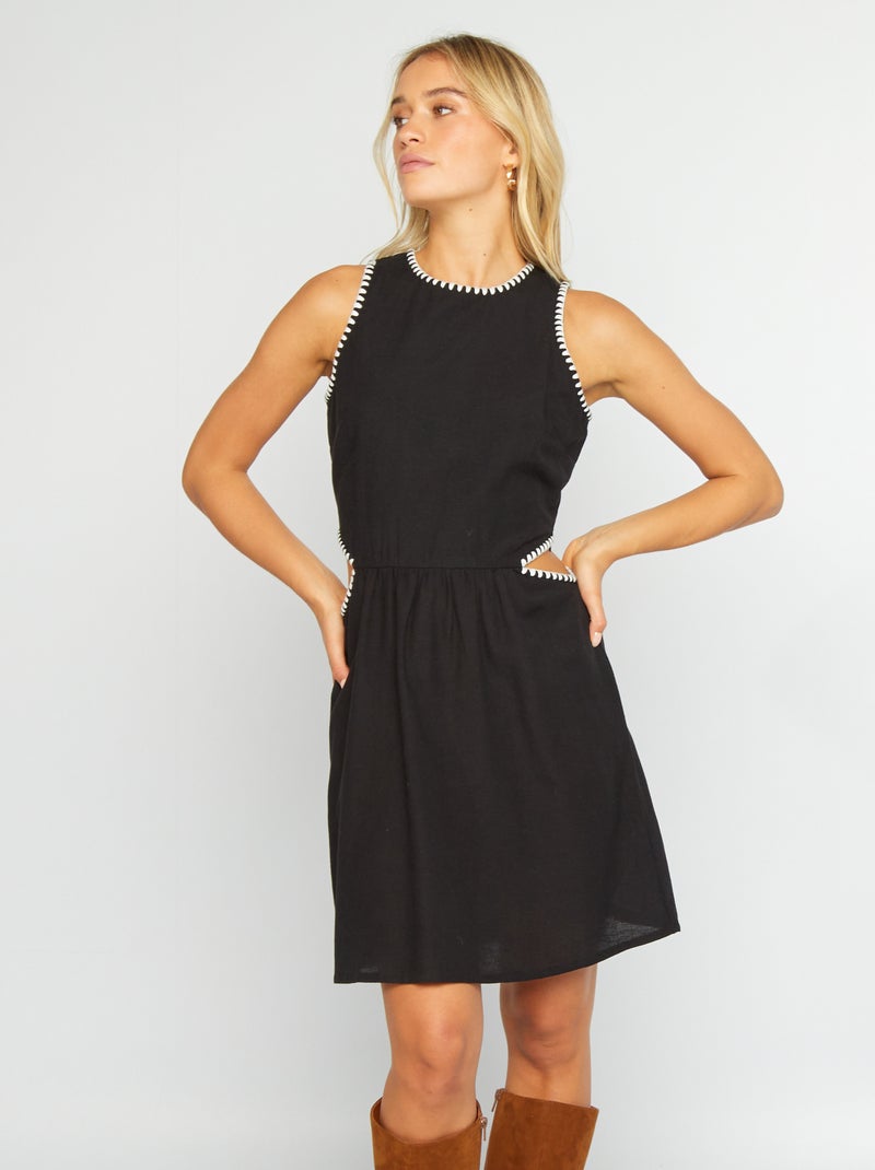 Robe lin mélangé fentes sur les côtés noir - Kiabi
