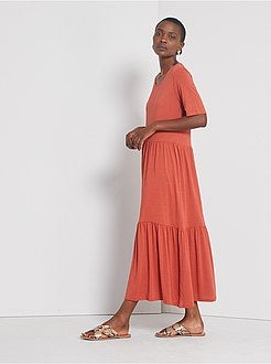 Robe longe avec surpiqûres - Kiabi