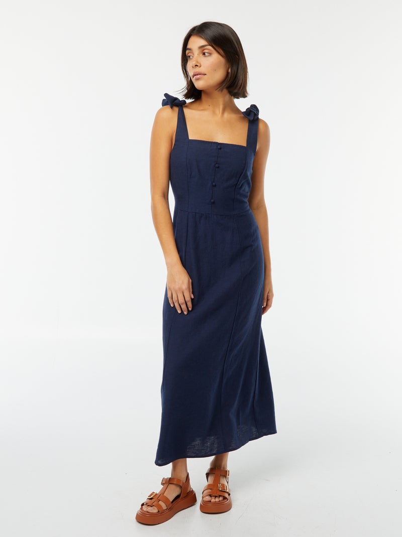 Robe longue à bretelles en lin mélangé Bleu marine - Kiabi
