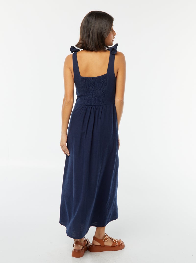 Robe longue à bretelles en lin mélangé Bleu marine - Kiabi