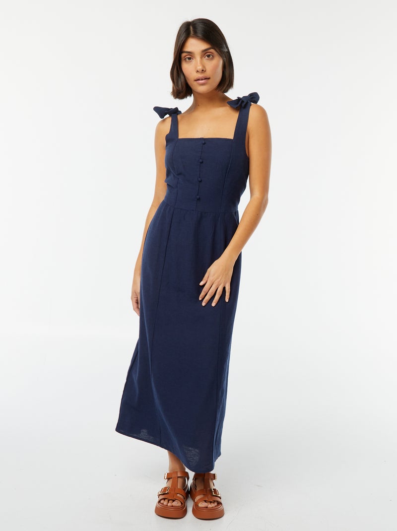 Robe longue à bretelles en lin mélangé Bleu marine - Kiabi