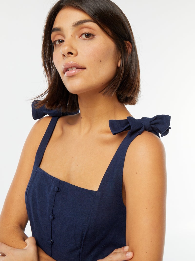 Robe longue à bretelles en lin mélangé Bleu marine - Kiabi