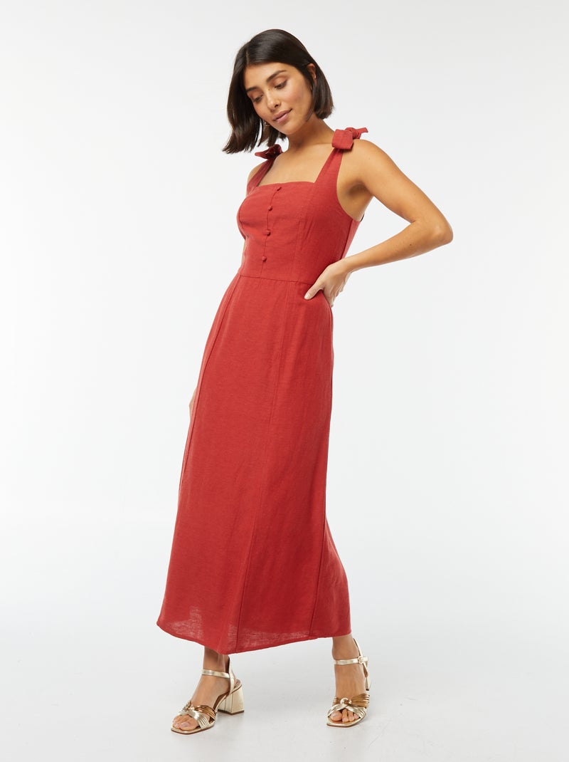 Robe longue à bretelles en lin mélangé Orange - Kiabi