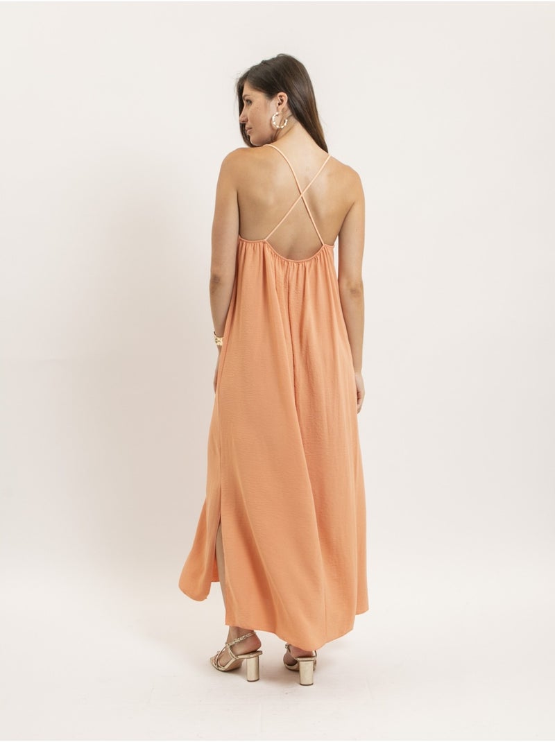 Robe longue à bretelles iggy Orange corail - Kiabi