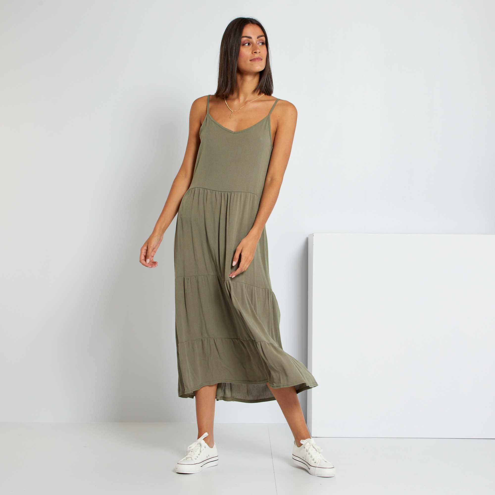 Robe longue à bretelles femme kaki Kiabi 22,00€