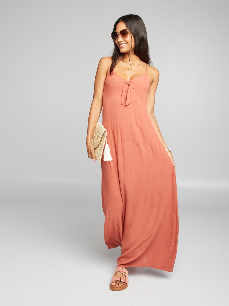 Robe longue à bretelles nouée devant Brique - Kiabi