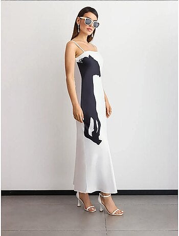 Robe longue à bretelles spaghetti et imprimé graphique