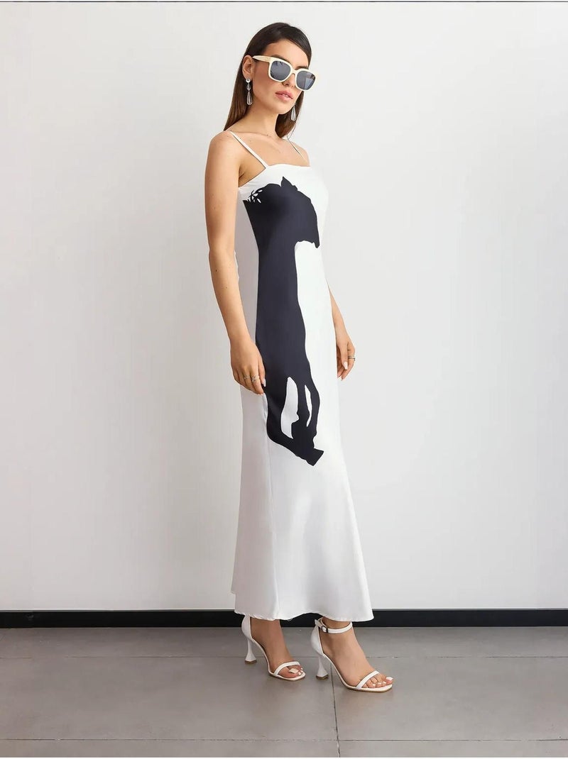 Robe longue à bretelles spaghetti et imprimé graphique Multicolore - Kiabi