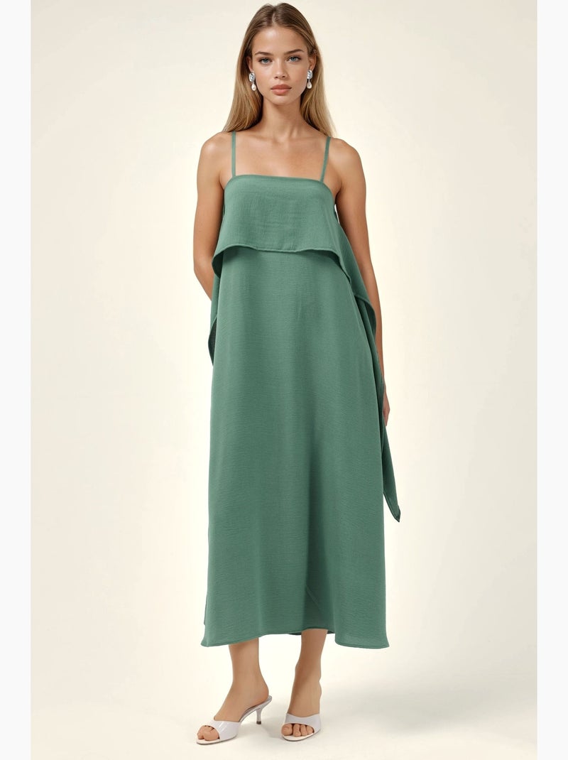 Robe longue à bretelles spaghetti superposées et col carré hiccup Vert - Kiabi