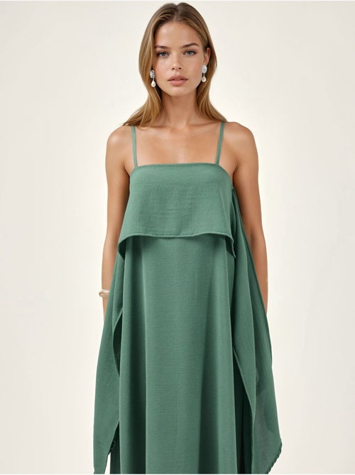 Robe longue à bretelles spaghetti superposées et col carré - Kiabi