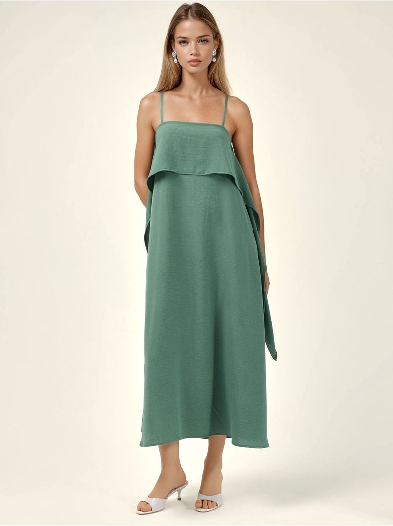 Robe longue à bretelles spaghetti superposées et col carré Vert - Kiabi