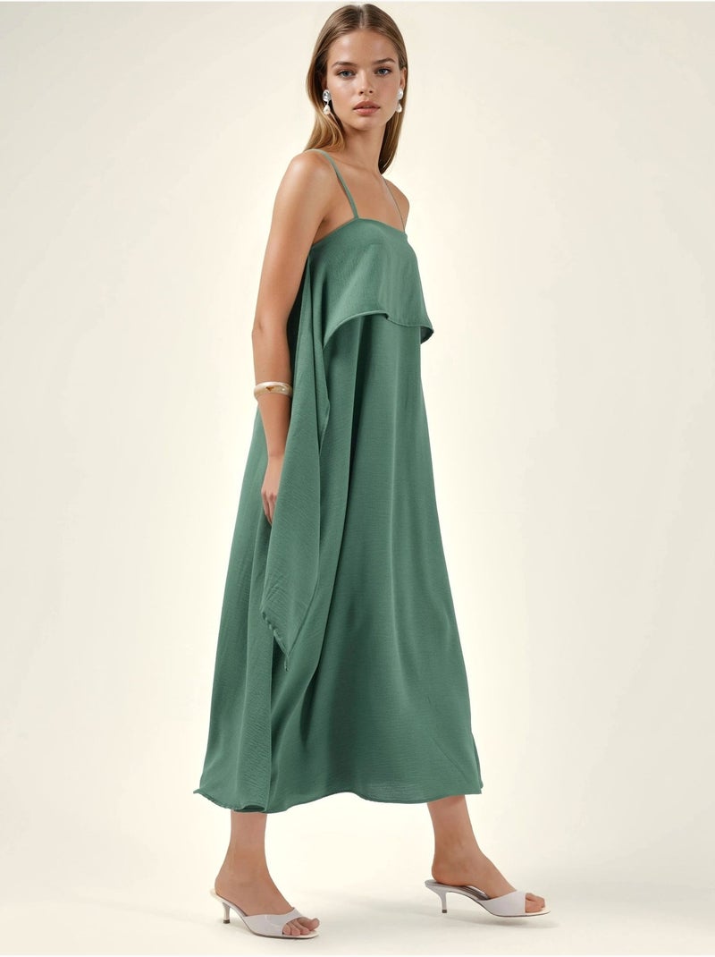 Robe longue à bretelles spaghetti superposées et col carré Vert - Kiabi