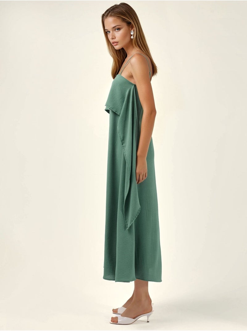 Robe longue à bretelles spaghetti superposées et col carré Vert - Kiabi