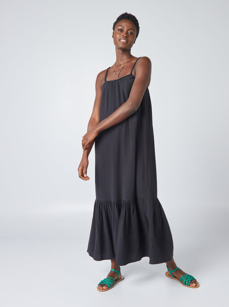 Robe longue à bretelles tressées noir - Kiabi