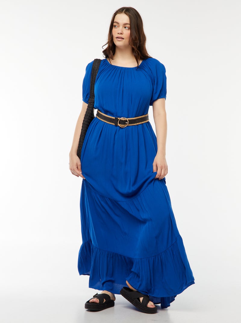 Robe longue à col bardot Bleu - Kiabi