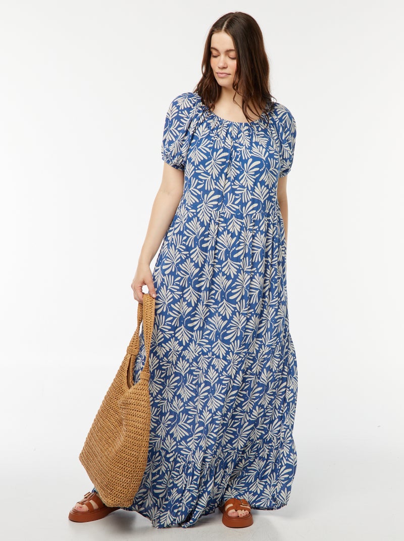 Robe longue à col bardot Bleu - Kiabi