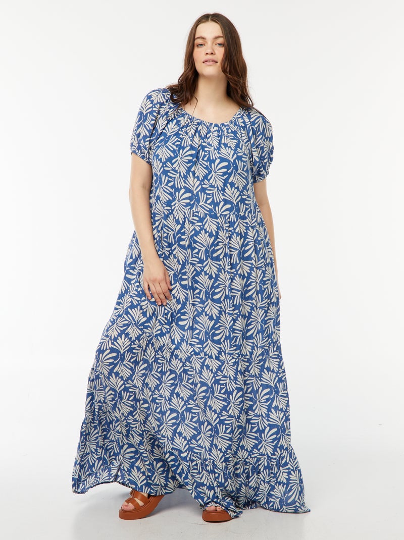 Robe longue à col bardot Bleu - Kiabi
