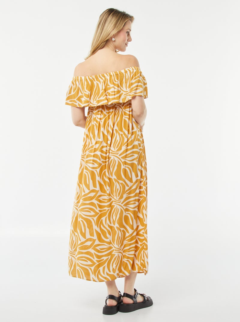Robe longue à col bardot Jaune - Kiabi