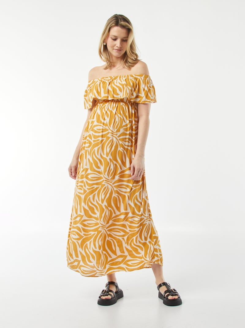 Robe longue à col bardot Jaune - Kiabi