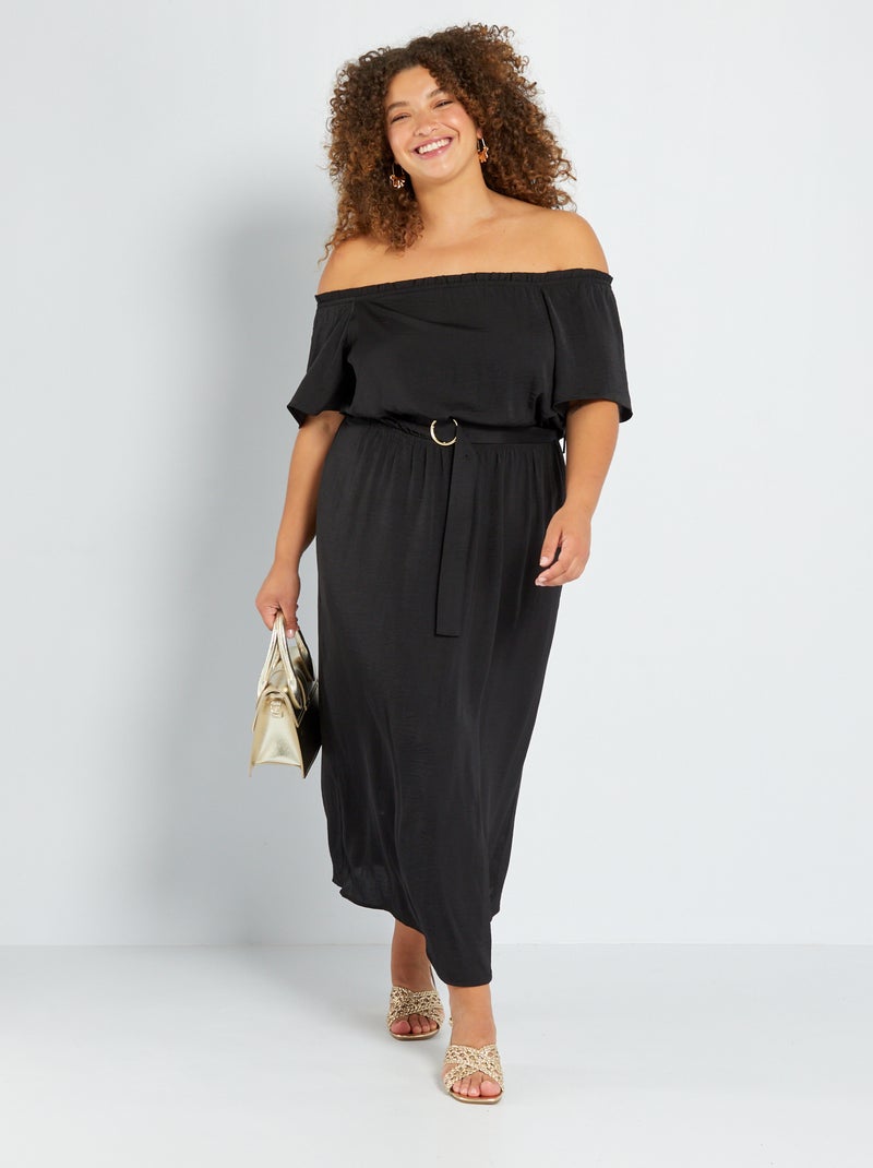 Robe longue à col bardot noir - Kiabi