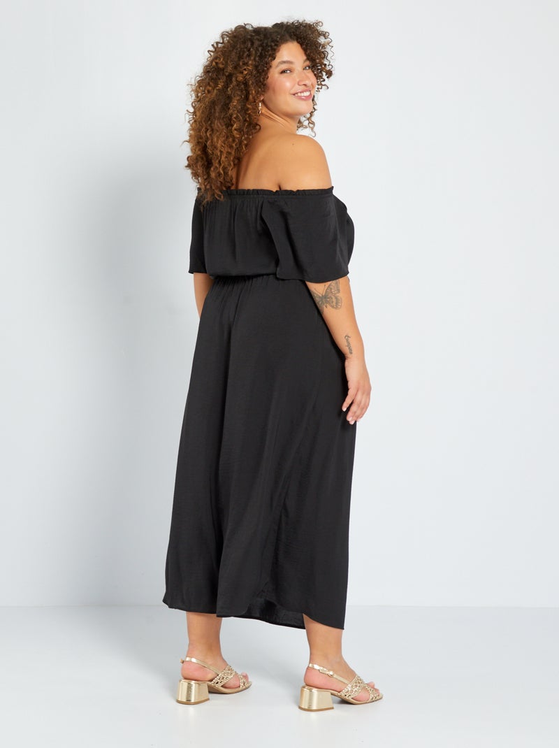 Robe longue à col bardot noir - Kiabi