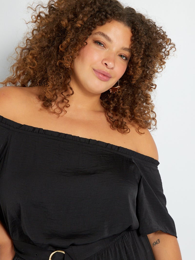 Robe longue à col bardot noir - Kiabi