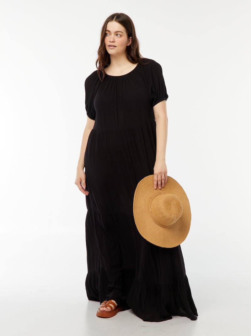 Robe longue à col bardot noir - Kiabi