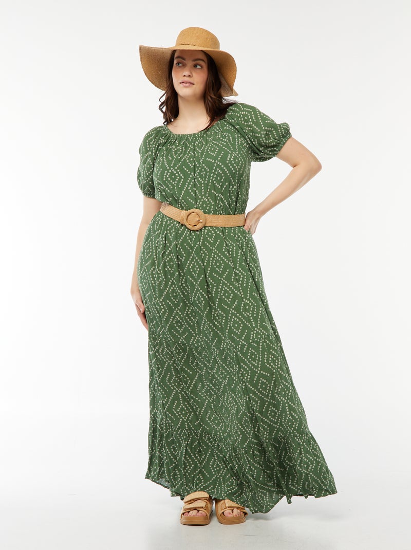 Robe longue à col bardot Vert - Kiabi