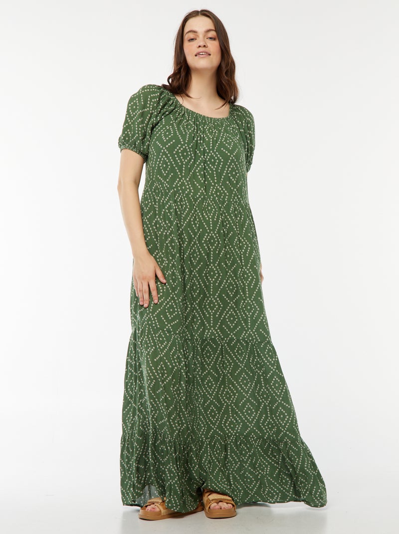 Robe longue à col bardot Vert - Kiabi