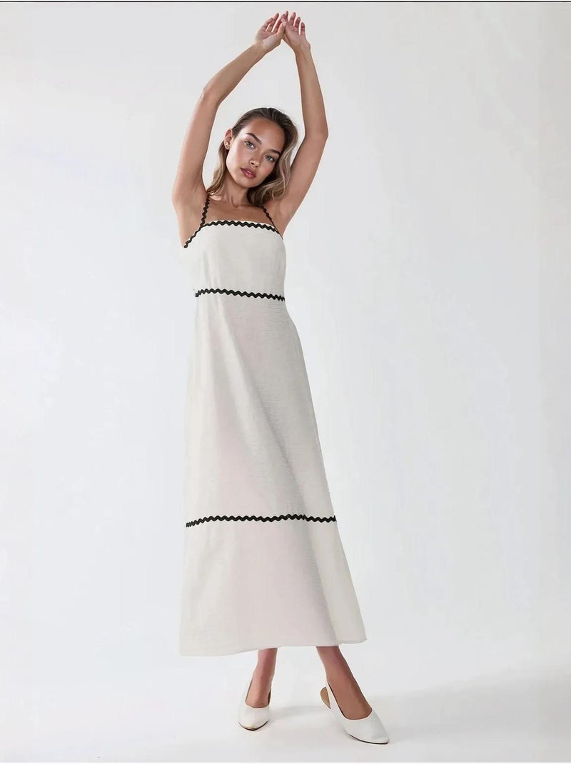 Robe longue à col carré Blanc - Kiabi