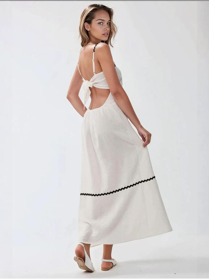 Robe longue à col carré Blanc - Kiabi